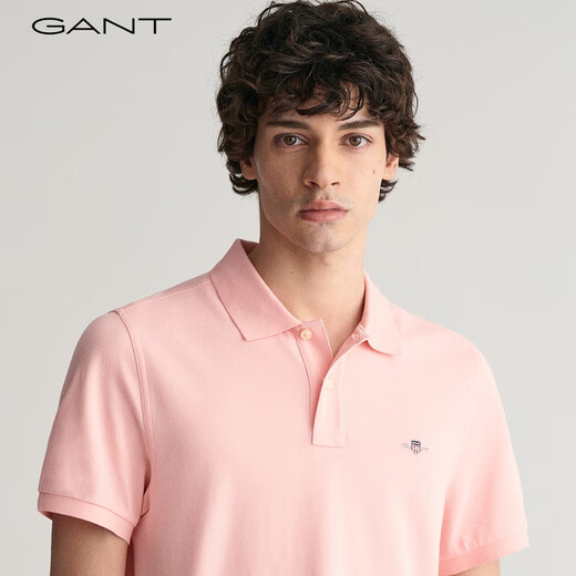 Couleur solide simple de commu au Gant Men de Gant Men Polon Polo Polo à manches courtes 671 Pink XS