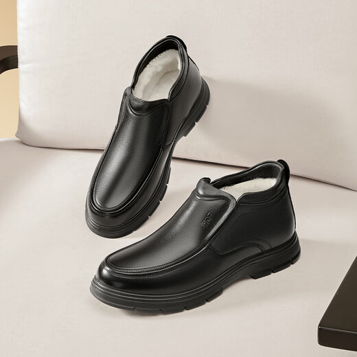 Red Dragonfly real wool cotton shoes autumn and winter business high-top thick velvet men's shoes dad shoes WJD44650 black 42