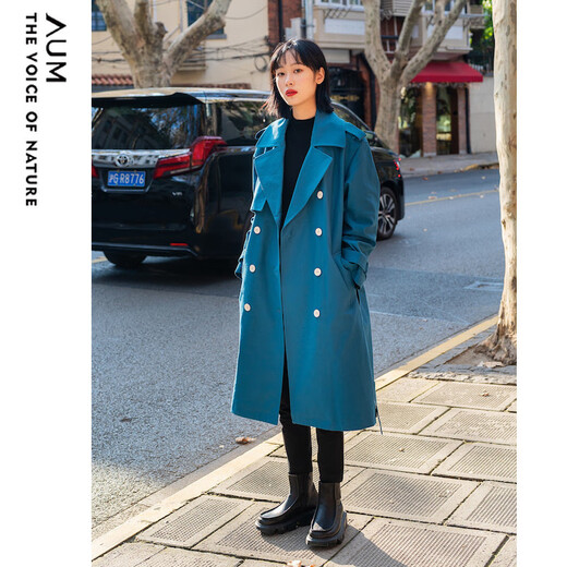 Ohm (AUM) [Même modèle dans le centre commercial de commerce] Aum OHMCHUN'S NOUVEAU PRODUIT LAC BLUE DOUBLE CONTRONTRE LE MONTRAGE Veste de trench de longueur moyenne pour les femmes Lake Bleu M