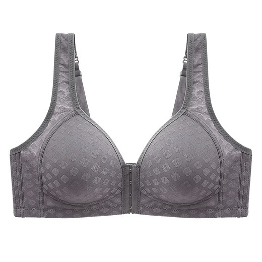 Yalu thin bra without rims front buckle wide shoulder straps large size chest push-up bra for middle-aged and elderly mothers women gray ++ bean paste discount 2 pieces 80B 36C universal cup