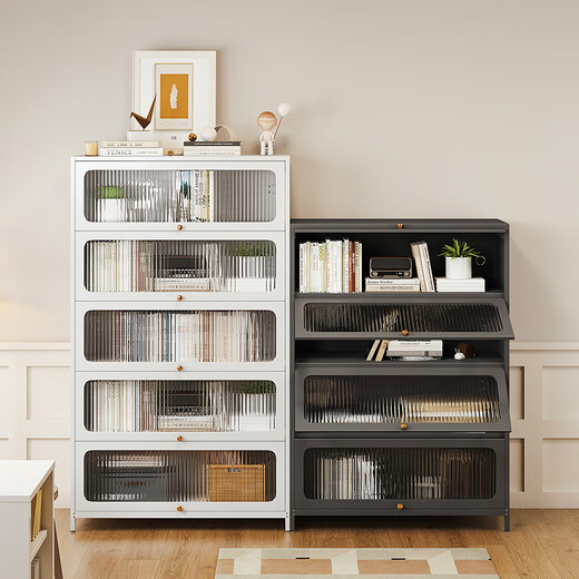 Yushili Haushaltstahl Bücherregal Regal bodensteht Wohnzimmer Schmoren Türstaubdichte mehrschichtiger Aufbewahrungsschrank Regal Kinder Bücherregal Quadrattür Elegant Weiß 5 Tür-1695*1000*350