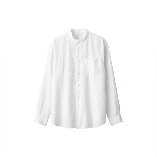 无印良品（MUJI）男式 麻 立领长袖衬衫 男士衬衣 汉麻 男装 上衣
 AC9AAA4S 白色 L (175/100A)