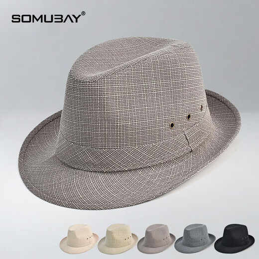 SOMUBAY (SOMUBAY) spring and summer hat men's thin middle-aged dad hat sun protection sun hat spring and autumn old man jazz hat hemp dark gray 60 yards