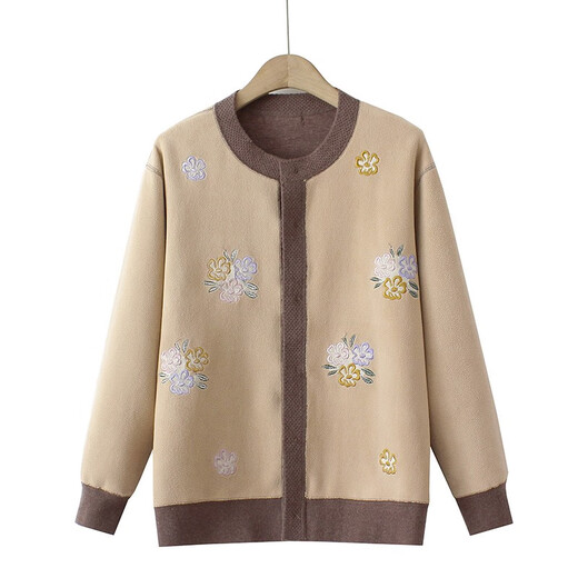 An Zhenxue warm clothes for the elderly, grandma clothes, autumn and winter clothes, middle-aged and elderly women's clothes, mother clothes two-piece set 4055-860 Khaki 4XL recommended 140-155 Jin Jin equals 0.5 kg