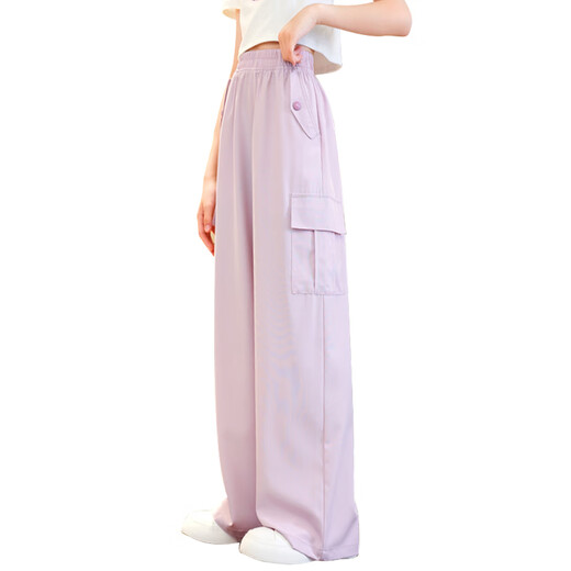 Nickybaby Summer Girls Wide Legs Детские брюки Ледяные шелковые брюки 2025 Новый комар -репеллентный брюк девочек -летние брюки 15029 Pink Purple + 9889 White [Set] 160