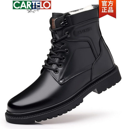 Cartelo Martin Boots Hombres de cuero genuino para hombres Botas de algodón tibias High Cowhide Workwear al aire libre Botas de nieve gruesas de invierno [Lining interno de lana] 3519 38