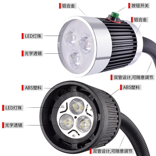 Polyo LED machine tool work lamp, lighting lamp, punch milling machine grinder table lamp, soft pole tube lamp, strong magnetic iron base CNC machine tool lamp 24V 220V 9 plastic lamp holder + switch magnetic fixation 24-36V (5W)