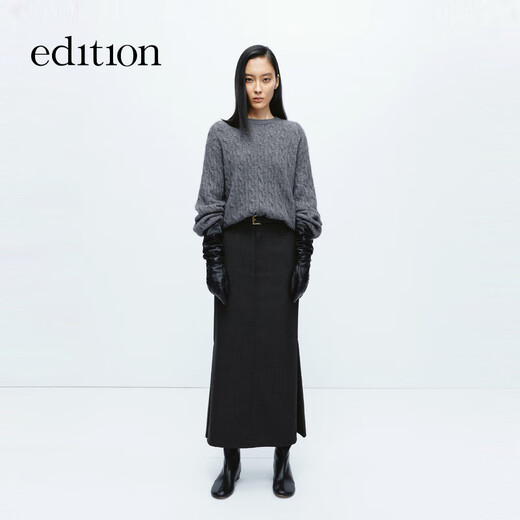 Edition suit long skirt for women 2024 winter new design niche wool hip-covering fishtail skirt dark floral gray S 160