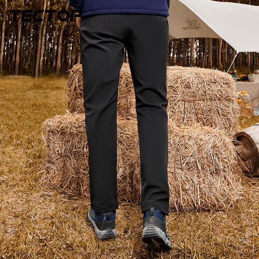 TECTOP men's velvet jacket warm windproof soft shell pants hiking pants men's black XL