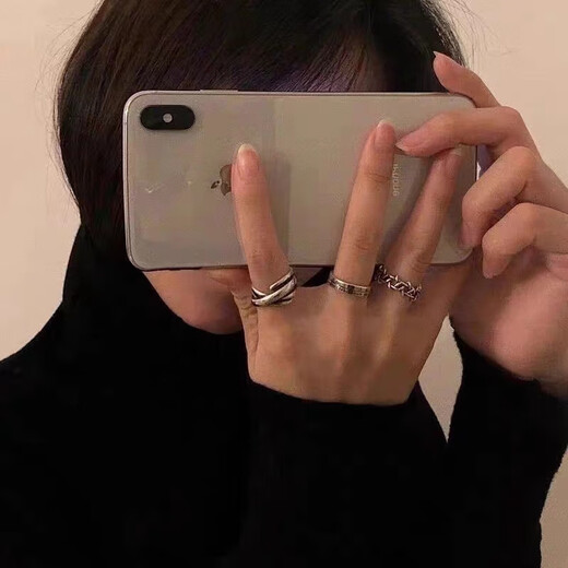 Pei Nanwei retro Roman numeral open index finger single ring men's ins trend hip-hop cold style fashion three-piece set Retro Roman numeral ring 3-piece set