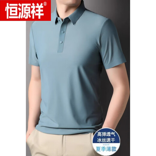 恒源祥（HYX）2024男士高端冰丝无痕短袖t恤抗皱高弹polo.衫夏季冰凉休闲体恤衫 墨绿1421 170/M