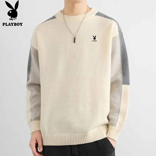Playboy (PLAYBOY) Sweater Men's Sweater Men's Jacket Winter Trendy Mink Velvet Warm Sweater Bottoming Shirt Beige XL
