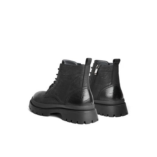 Belle Celebrity same style with Martin boots Comfortable cowhide thick-soled short boots Outdoor casual boots 8NB01DD4 Black-Single 41 (255mm)