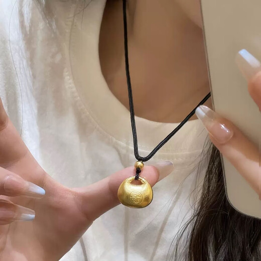 New hot style Fat Fortune Little Fat Fortune pendant New Chinese style lock necklace Black rope Fu character ingot gift for girlfriend Little Fat Fortune pendant necklace