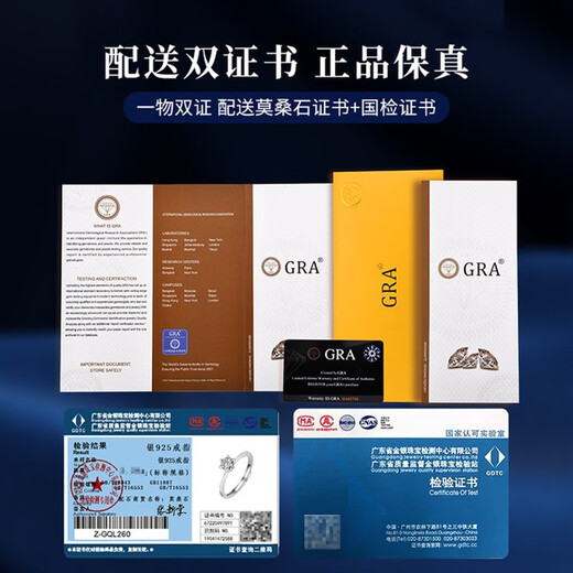 珍尚银【中国黄金】一克拉莫桑石银钻戒指女求结婚生日礼物送女朋友老婆 【百切莫桑石】1克拉戒指