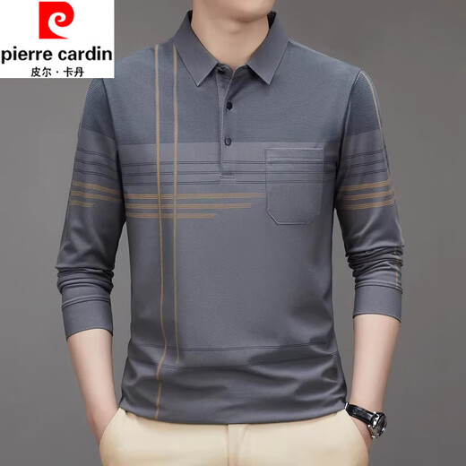 T-shirt à manches longues à manches longues à manches longues en coton pur à la peau en coton pur au printemps et à l'automne avec une chemise à col de polo de poche 9901 Gray M 165 suggère 100-120 Jin [Jin est égal à 0,5 kg]