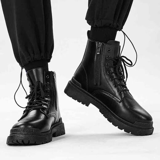 Botas Xier Martin Men Nuevas botas de trabajo de estilo británico de alto contenido Botas de cuero retro de moda Botas de motocicleta de suela gruesa Men Negro 40