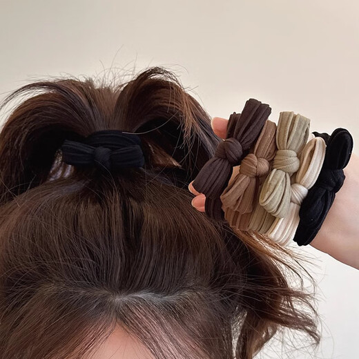 SAHANE Zuoyu bow hair tie for women, high-end hair tie, rubber band, simple temperament, high ponytail leather cover, hair tie, bow hair tie, mixed color 5 pieces
