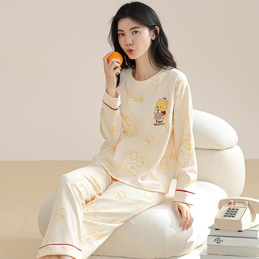 Femaiibo Pyjamas Damen Herbst 2023 Neue Baumwoll-Langhülle Dünne süße Schüler Cartoon Großgröße Home Clothing Set MP 09M9902 M 155-160c (40-50 kg)