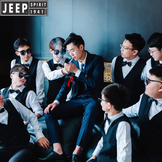 
Jeep (JEEP) best man's best suit autumn shirt men's long-sleeved white wedding wedding choir performance clothes brother group clothing black trousers + white shirt + strap + bow tie L