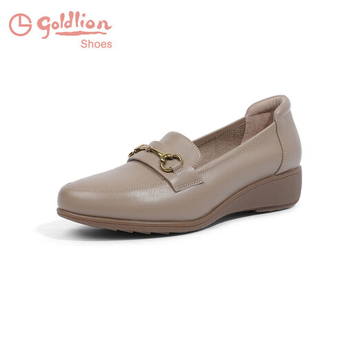 Goldlion New Year's gift women's shoes mother's shoes pumps wedge heel round toe loafers G662330071 apricot 36
