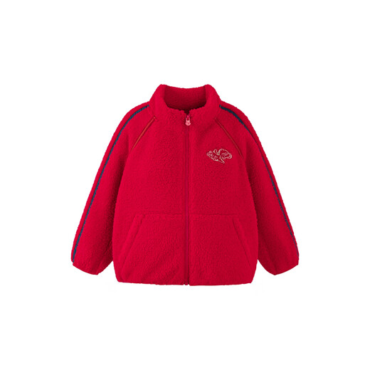 Mini Bala Red Jacket Antistatic Warm Plush Jacket for Boys and Girls New Autumn Chinese Red 110 cm