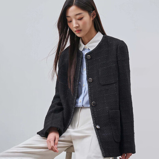 Beanpole New Year's gift including cashmere women's small fragrant tweed fashionable urban intellectual style single suit jacket black S 160/84A