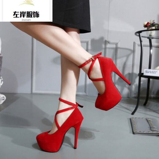 High heels, stilettos, large size transvestite cross-dressing, fun suede nightclub straps, 12cm women's singles, size 404142, YP2.22, shipped on the 22nd, red suede upgraded version 42