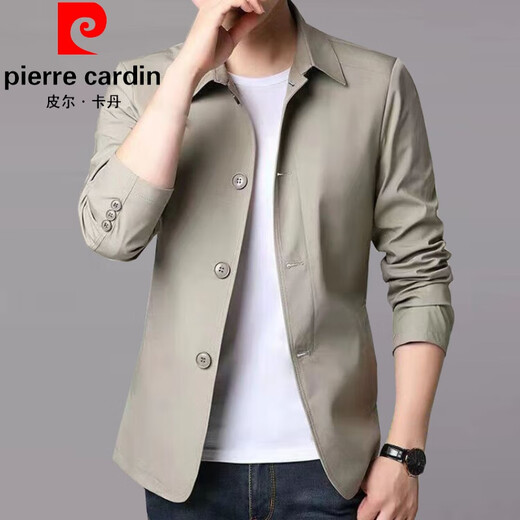 Pierre Cardin Spring and Autumn Men's Business Casual Jacket Suit for Young and Middle-aged Solid Color Lapel Thin Korean Style Slim Style. Outerwear Light Gray 1048 M Recommended 98-110 Jin Jin equals 0.5 kg