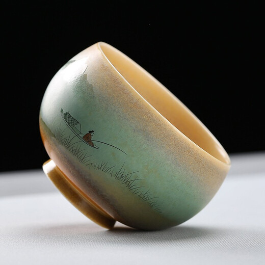 Gold inlaid jade hand-painted tea cup, ceramic kiln-turned single cup small water cup master cup Kung Fu tea set gift box 100ML random hand-painted cup