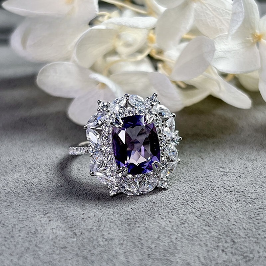 Du Shen 2.60 carat amethyst ring women's natural colored gemstone jewelry 925 silver inlaid jewelry No. 13
