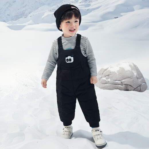 Mini Balabala boys and girls down pants in winter warm baby cute and fashionable cute panda overalls black 90001 73cm