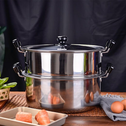 YOSHIKAWA Yoshikawa double-layer steamer imported from Japan 30cm stainless steel soup pot steamer with steamer basket, induction cooker and gas stove universal