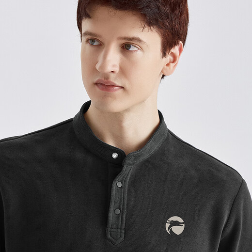 Qianzhihe Autumn New Men's Henry Collar Printed Bottoming Shirt Sweater Commuting Versatile Casual Knitted Top Men's Spring and Autumn Wear 63C Black L