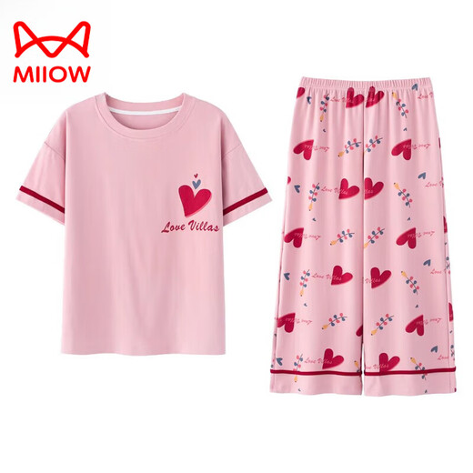 猫人（MiiOW）纯·棉睡衣女2025年新款夏季短袖七分裤薄款休闲外穿家居服套装 七分：AD683 女L
