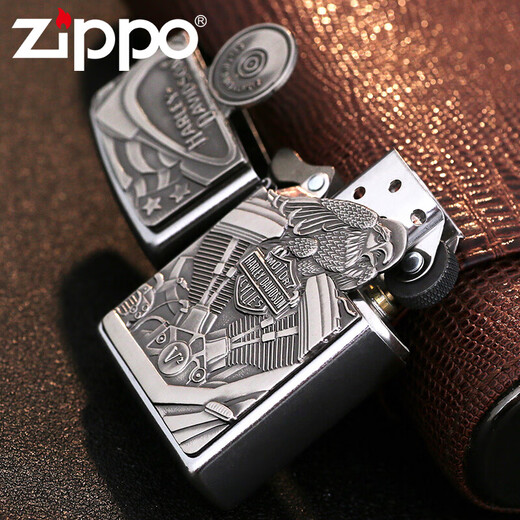 ZIPPO防风煤油打火机芝宝29266 哈雷发动机  镀铬花砂贴章 29266 DY9902TZ