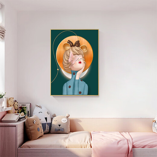 小泸林儿童房装饰画小男孩房间挂画可爱泡泡女卧室床头画励志宇航员壁画 13781-泡泡女孩 钢化晶瓷-60*80黑框