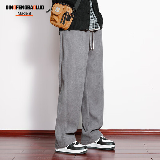 Pantalones de pana dingfengbaoluo pantalones casuales de primavera para hombres estadounidenses retro de pierna abierta gran tamaño hk9201 gris 4xl
