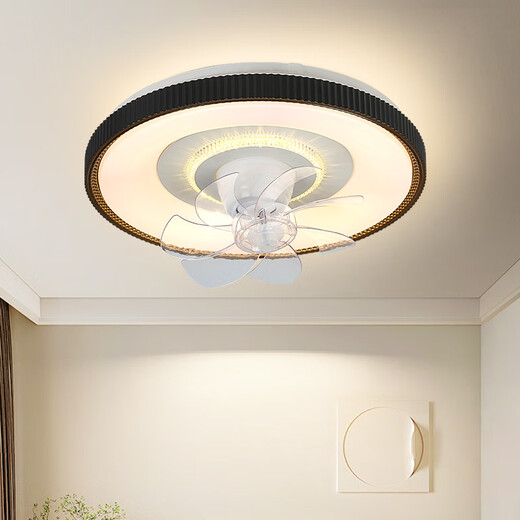 V-POWER风扇灯智能卧室吊扇灯LED灯具客厅餐厅现代简约吸顶灯电扇灯 9904-K齿纹边-96W无极光-360摇头