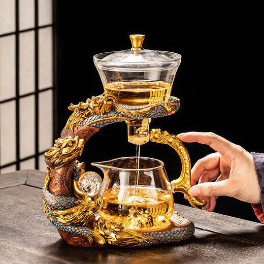 Porcelain brand tea set, Year of the Dragon automatic tea set, complete set of home lazy anti-scalding Kung Fu tea set, office high-end gift tea set, transparent Dragon Roar Nine Heavens automatic tea set without cup 1 piece