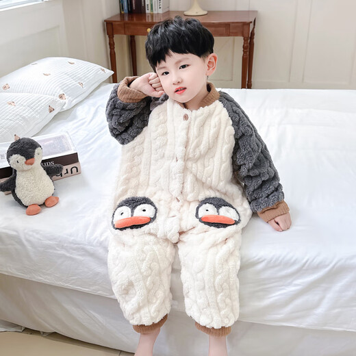 Papi Monkey Boys Sleeping Bag Coral Fleece Winter Thickened Baby Anti-Kick Quilt Autumn and Winter Flannel Children's Pajamas Winter Gray Double Layer Thickened Size 110 Recommended for 3-4 years old (height around 100)