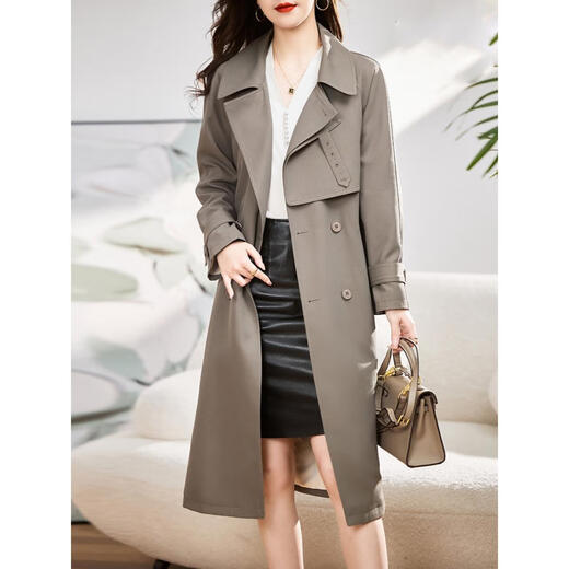 皮尔卡丹（pierre cardin）高级感超好看中长款修身风衣外套女2024新款气质英伦风春秋季大衣 卡其色   XL建议110-120斤