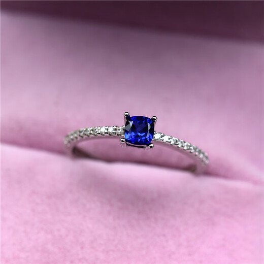 DL 1998 Tanzanite sapphire Korean version pillow-shaped 25-cent blue ring for fashionable women with diamond ring for girlfriend new style silver live mouth (main stone 4X4mm) B9