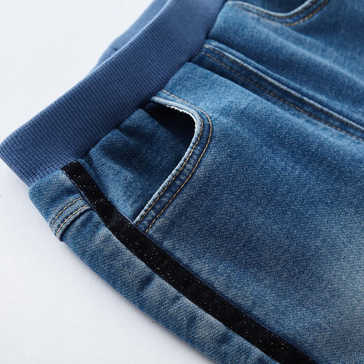 
British off-season autumn and winter baby pants baby plus velvet warm wool base trousers denim blue YRKCJ41236A 110cm
