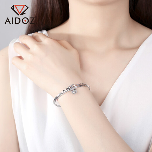 Aido Diamond pt950 platinum bracelet for women, platinum three lives and three generations wishing bead bracelet gift for wife, weight 12.26 grams, inner diameter 52mm