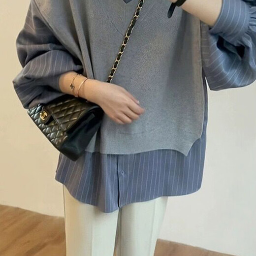 Geman Maternity Autumn Suit Fashionable 2024 Spring and Autumn Style Western-style Fake Two-piece Top Wide-leg Pants Autumn and Winter Outer Wear Two-piece Set Fake Two-piece Shirt + Velvet Apricot Belly Supporting Pants M