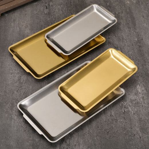 Laijia 304 stainless steel square plate Korean barbecue plate barbecue plate thickened plate rectangular dish household flat bottom tray rectangular plate 22*11 (201 silver) 1cm