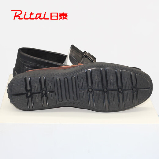 Ritai Chaussures en cuir japonais et thaï pour hommes au printemps 2024 Nouveau cuir polyvalent à une sondère et à semelle douce, haricot décontracté de chaussures de loafer Tendance noire 2694S61161B 38