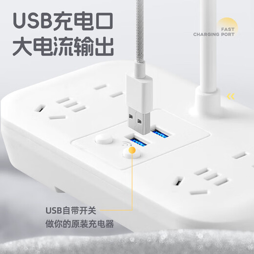 立凌宸（LILINGCHEN）智能语音台灯插座声控灯LED护眼台灯卧室床头灯氛围灯伴睡插座灯家用办公插线板小夜灯一转多插排 E1  四插位  普通款  0.8米