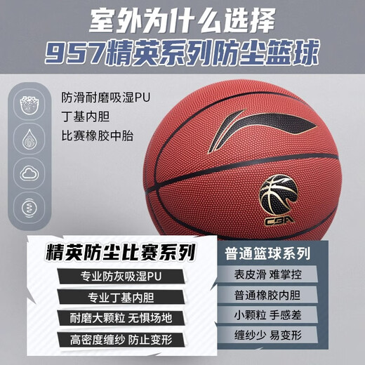李宁篮球7号成人青少年957专业比赛cba967室内外专用防滑耐磨pu蓝球 957【室外防尘款】CBA精英篮球 七号篮球(标准球)